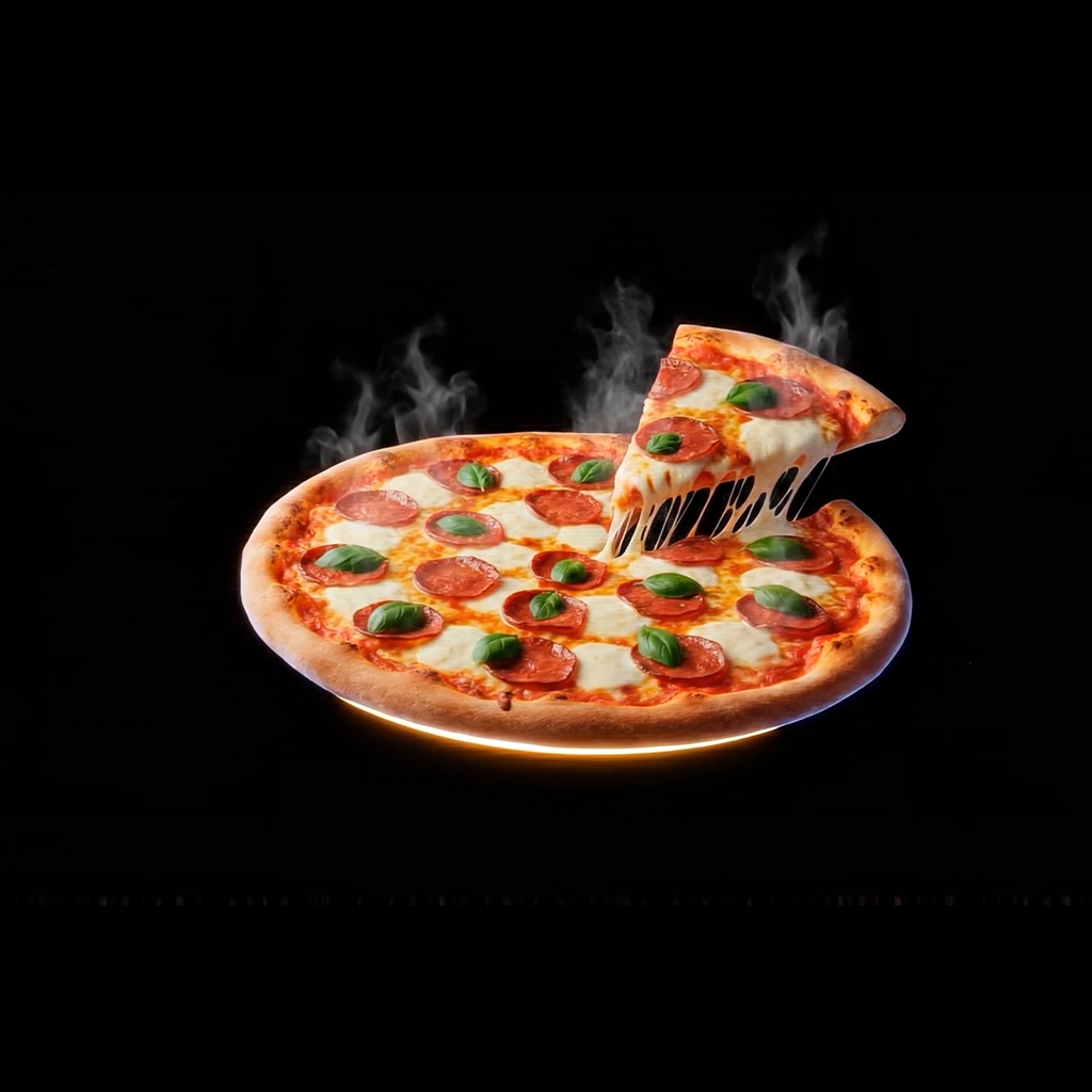 Steaming pizza